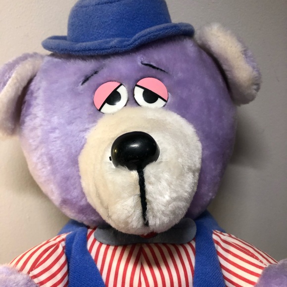 Rare Vintage Ganz Bros. Plush Purple Bear With Blue Hat And Bow Tie 14” - Picture 2 of 11